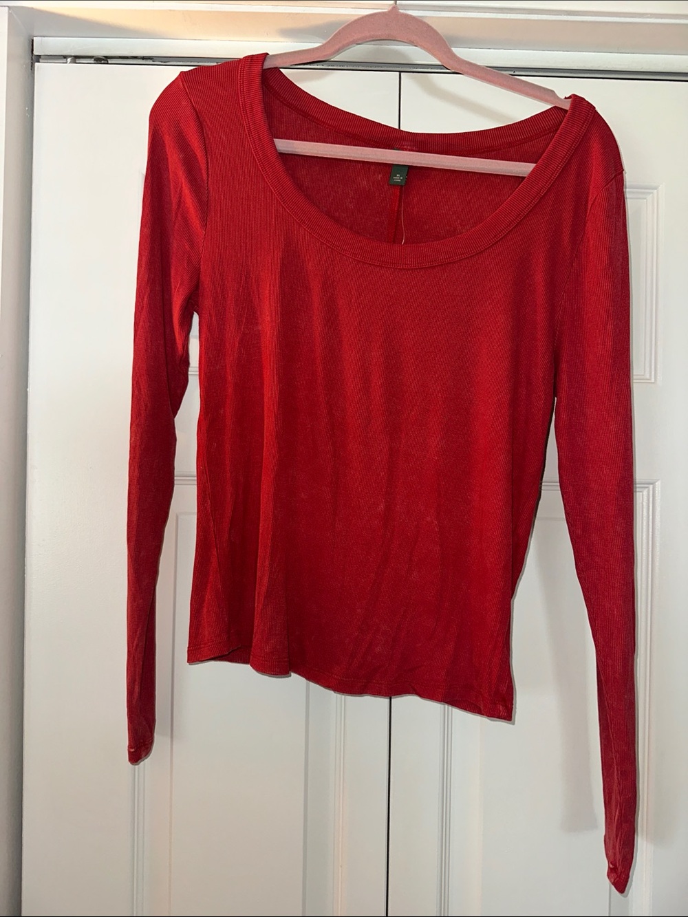Wild fable Classic Scoop Neck Long-Sleeve Tops- Red, tan and white - Picture 6 of 12